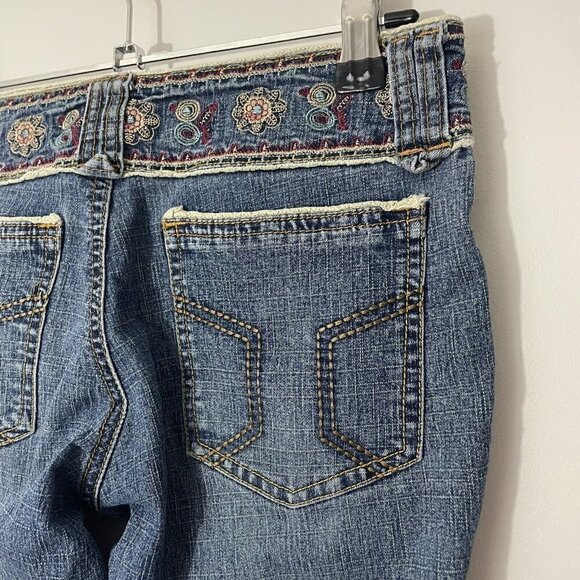 Bohemian Flared Jeans Womens 25/30 Blue Denim Embroidered Lace Hippie Boho 90s - Picture 8 of 11